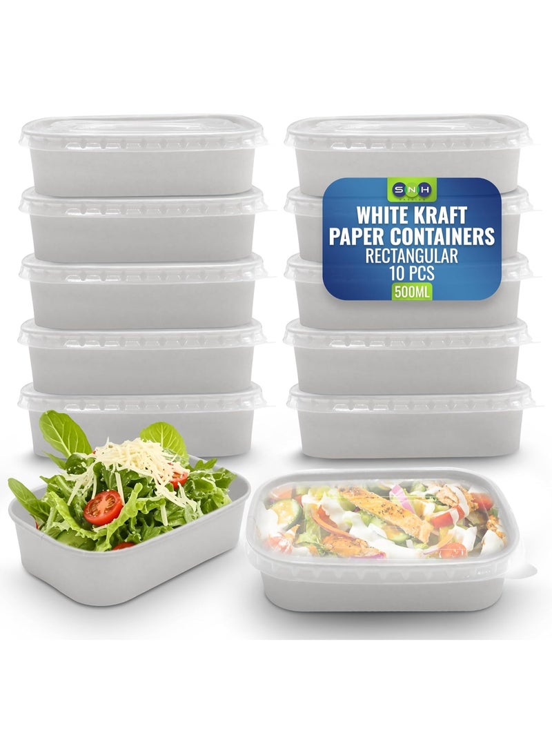 SNH Packing صناديق وجبات كرافت ورقية بيضاء 10 عبوات سعة 1000 مل مع أغطية - قوية، آمنة للاستخدام في الميكروويف، مقاومة للتسرب - Image 1